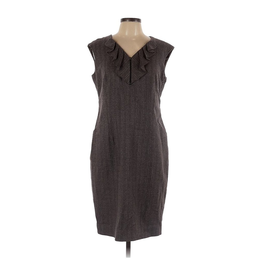 Womens Size 6 Classiques Entier Brown Ruffle Accent Wool Sheath Dress